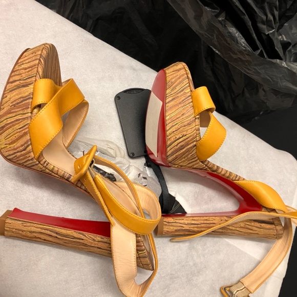 Christian Louboutin Trinidad Yellow Cork Platform Heels - Picture 9 of 10